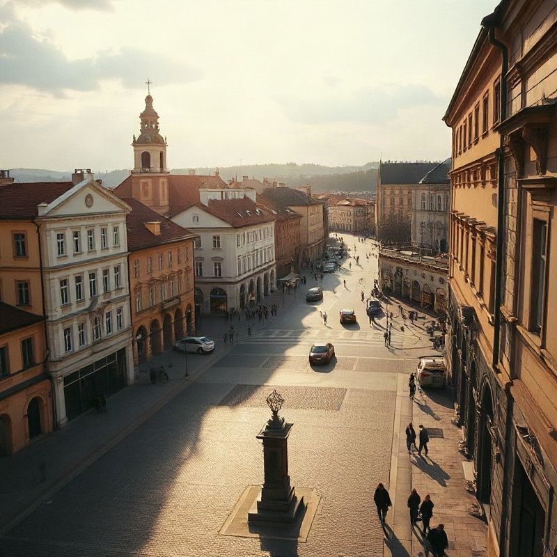 Městská zástavba v Brně ve zlatavém světle